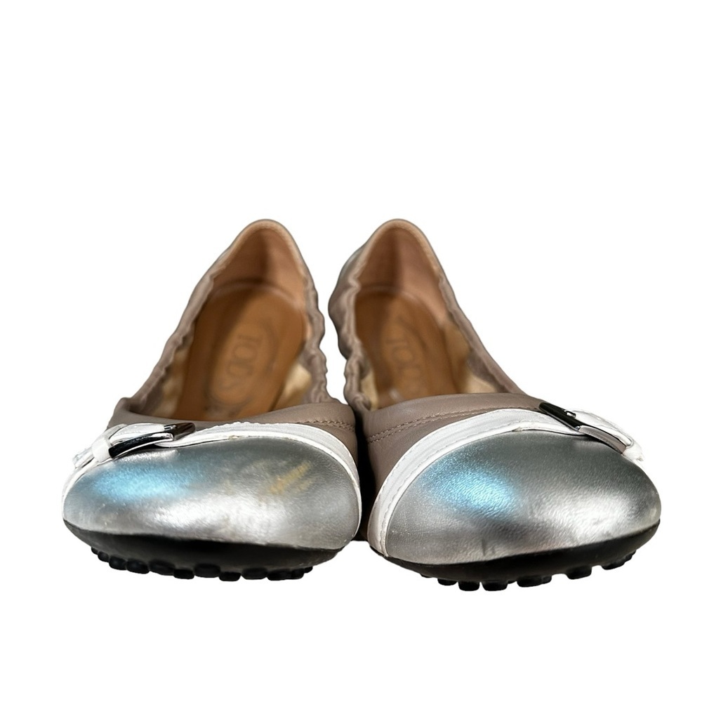 Tod’s | Silver Taupe Leather Scrunch Ballet Flats Size 37 - Picture 8 of 12